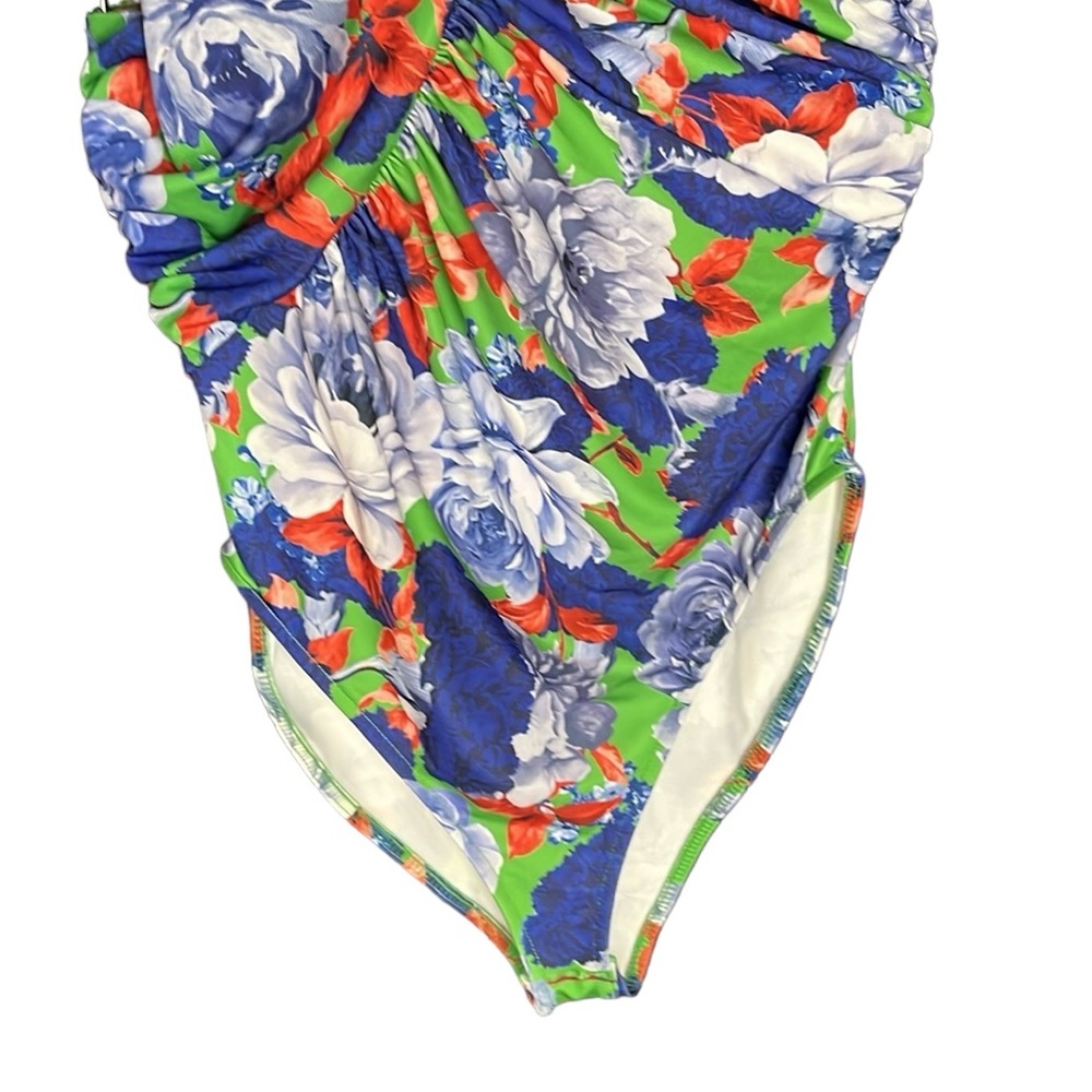 ZARA NWT BLUE MULTI FLORAL ASYMMETRICAL BODYSUIT - Picture 11 of 12